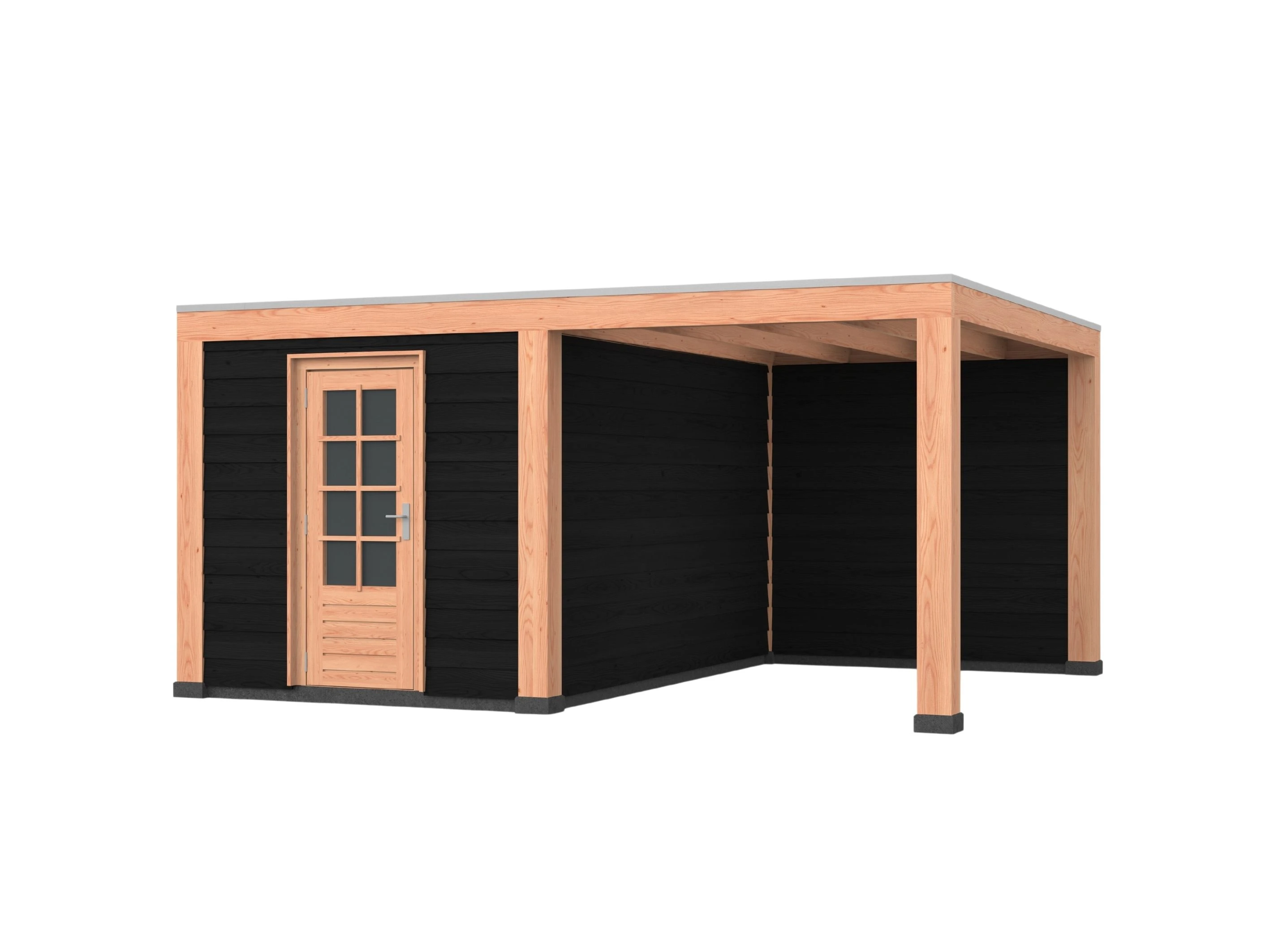 Douglas overkapping, 500 x 400, met zwarte schuur en achterwand, Westwood Modern - Afbeelding 1